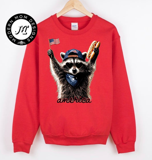 America feral raccoon crewneck