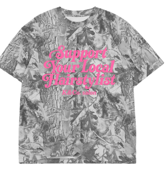 K&Co. salon support your local hairstylist camo tee