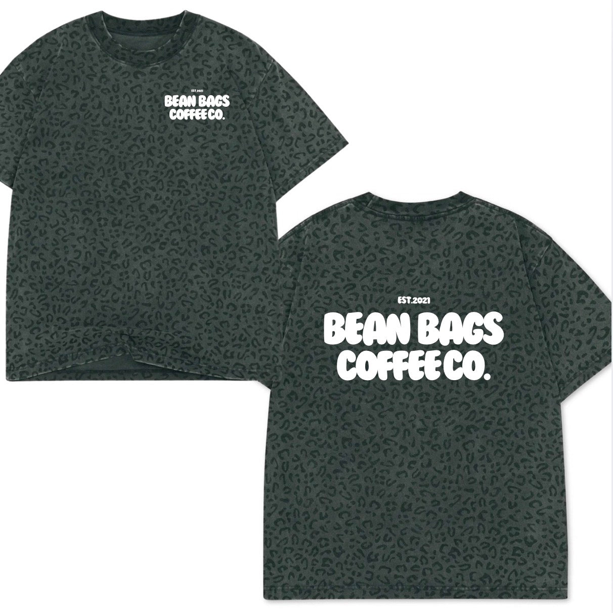 Bean bags coffee co. Black Leopard tees