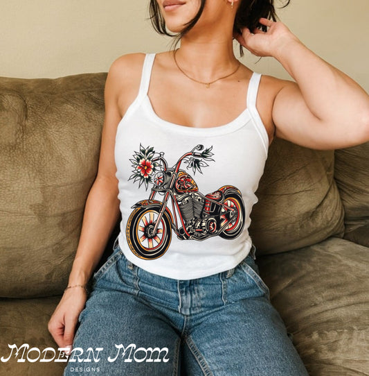 White motorcycle (tanks, tee, hoodie or crewneck)