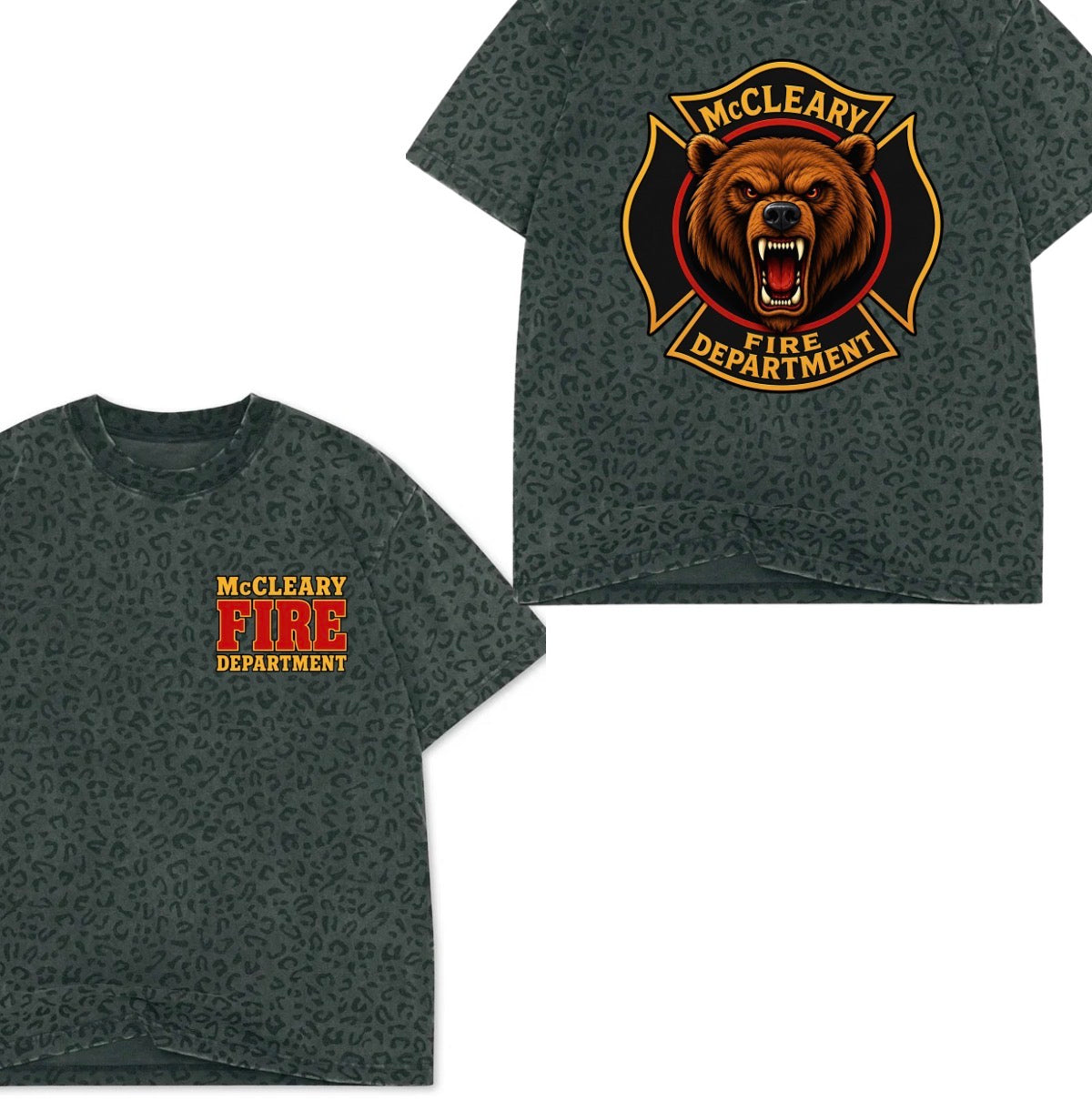 McCleary Fire Dept. boxy premium black leopard tee