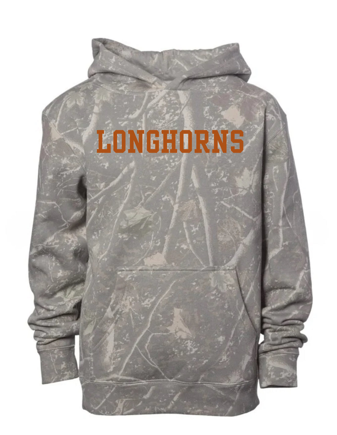 Longhorns deadwood camo hoodie (youth & adult-no drawstrings)