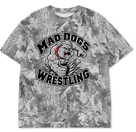 Mad Dogs wrestling boxy premium grey camo tee (youth XS-Adult 3XL)