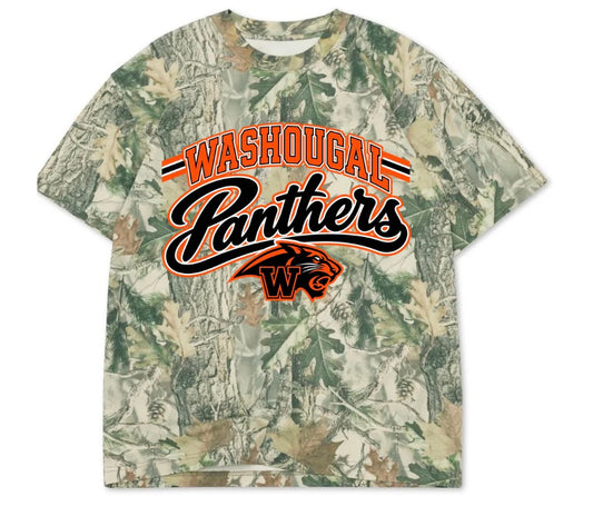 Washougal panthers boxy premium wood camo tee (youth XS-Adult 3XL)