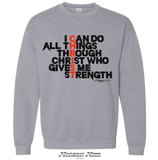 I can do all things through christ-red (tee, crewneck or hoodie)