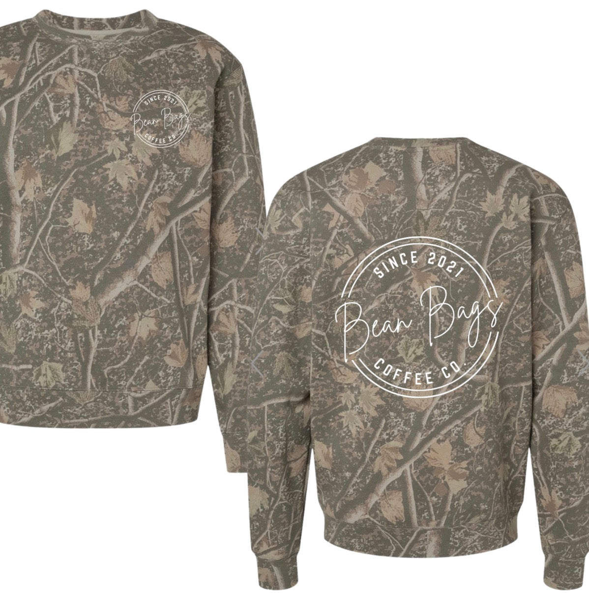 Bean bags Coffee Co. deadwood camo crewneck OG LOGO
