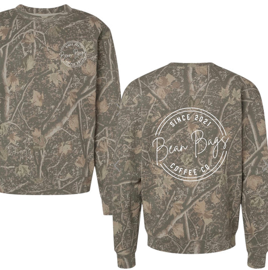 Bean bags Coffee Co. deadwood camo crewneck OG LOGO