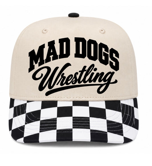 Mad dogs wrestling checkered trucker hat (screen print)