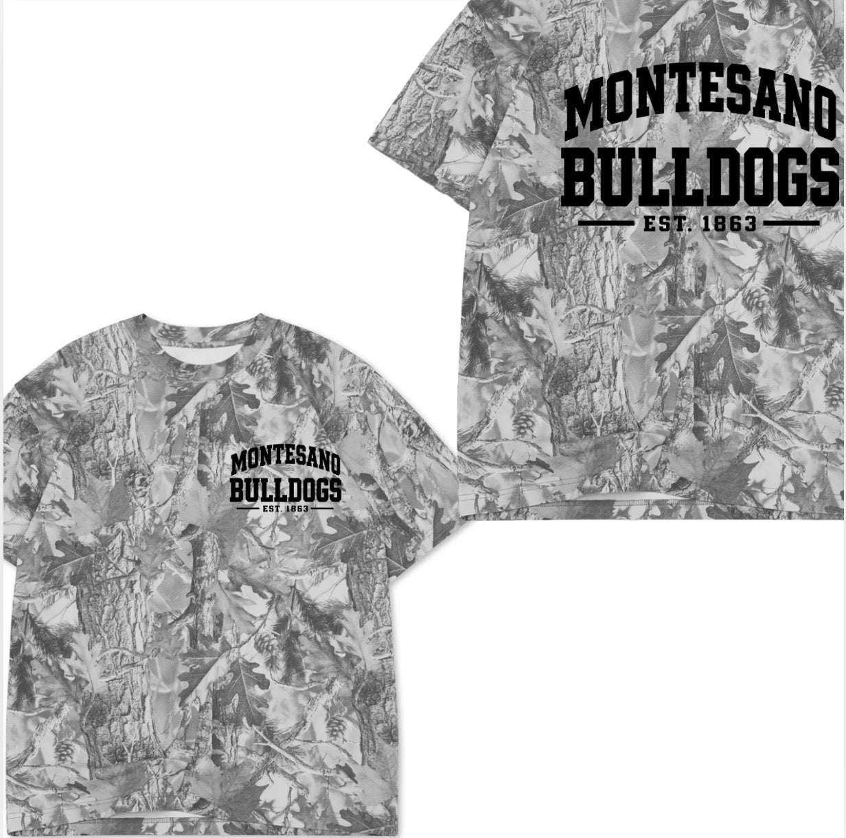 Montesano Bulldogs boxy premium grey camo tee (youth XS-XL)