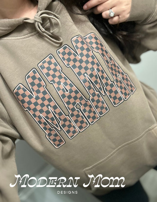 Mama checkered vintage wash hoodie