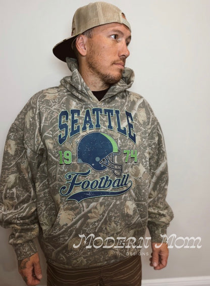 SEATTLE vintage deadwood camo hoodie (youth & adult-no drawstrings)