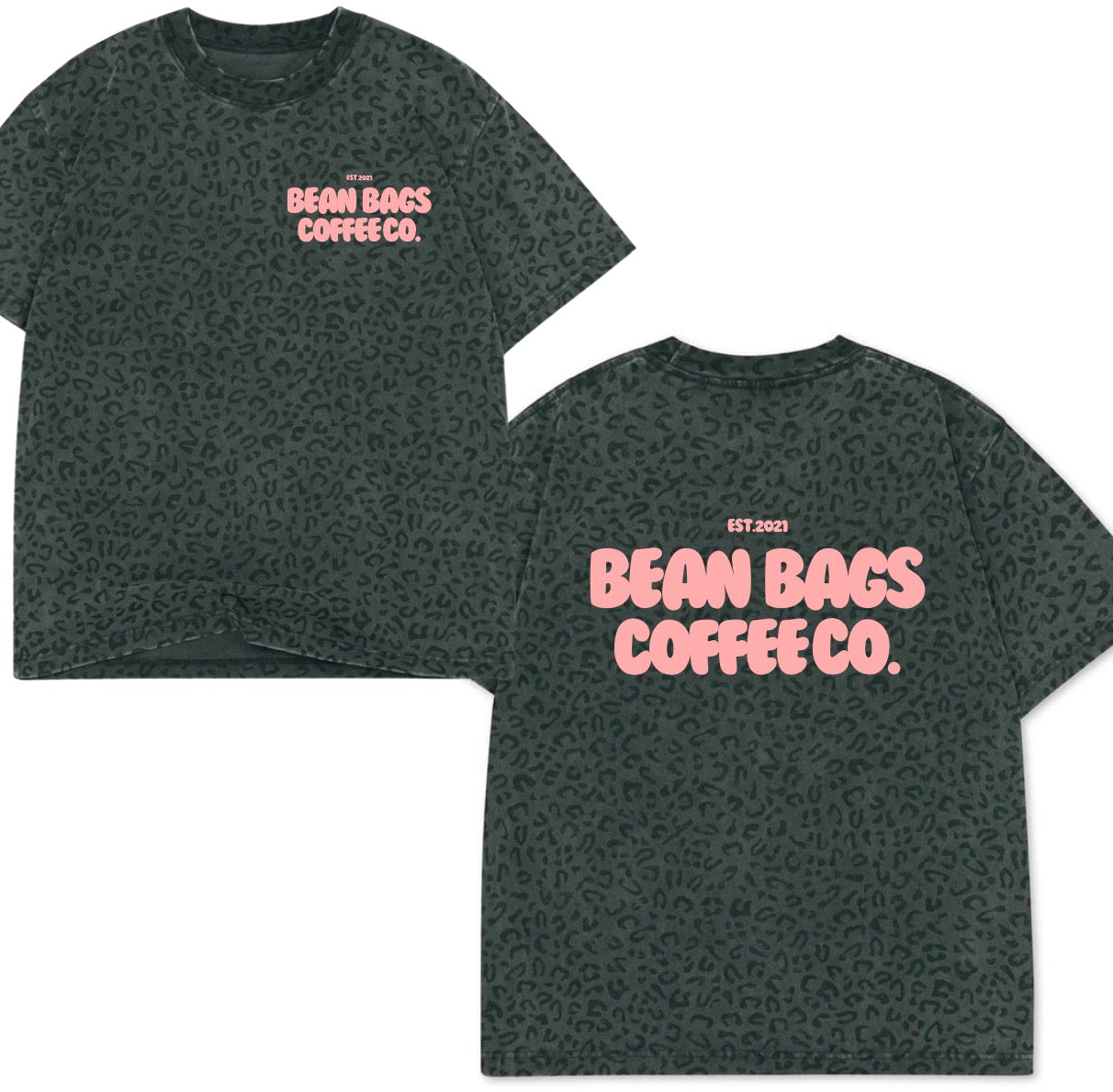 Bean bags coffee co. Black Leopard tees