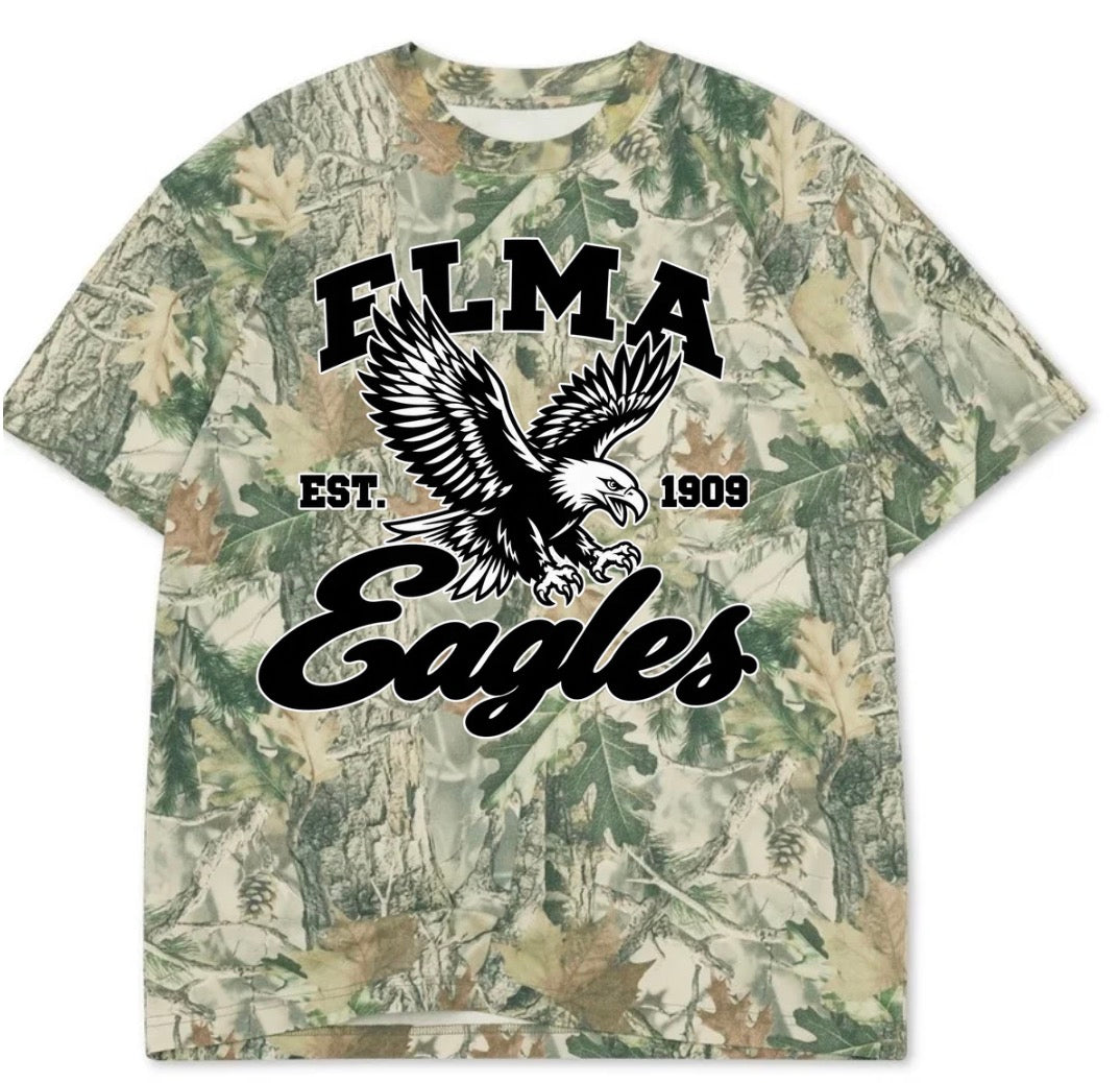 Elma eagles boxy premium wood camo tee (youth XS-Adult 3XL)