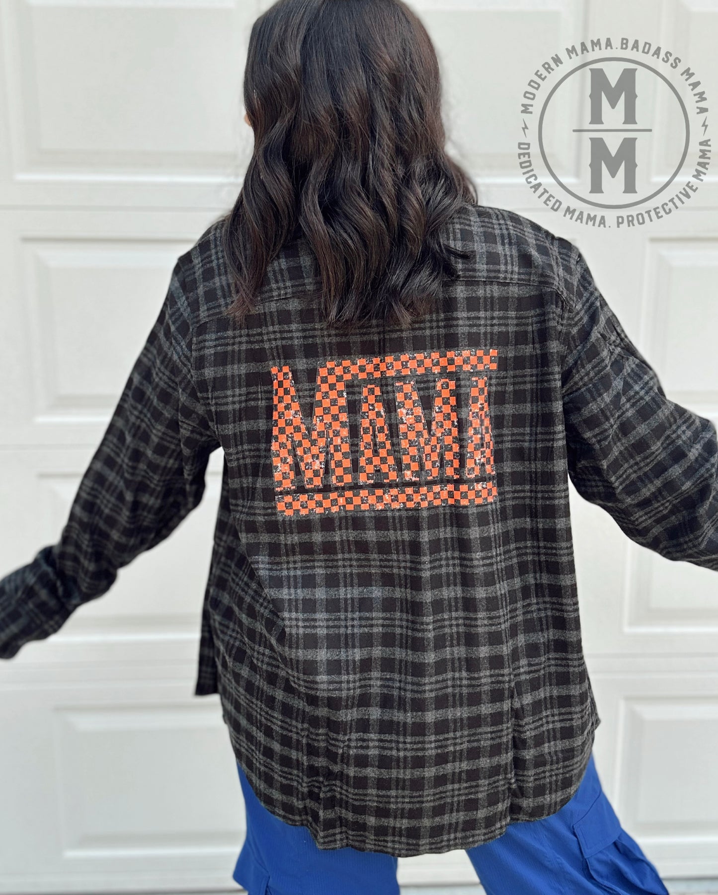 Mama checkered orange flannel