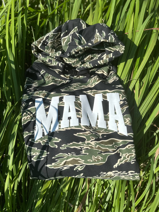 Tiger camo MAMA puff print hoodie  (adult unisex)