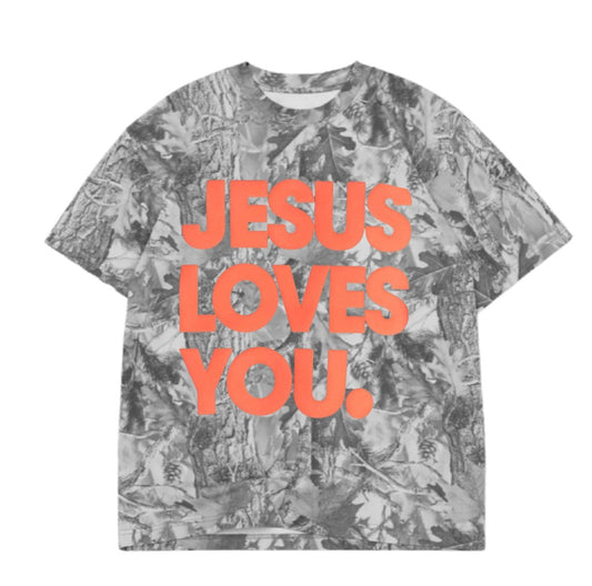 Jesus loves you grey camo YOUTH tee