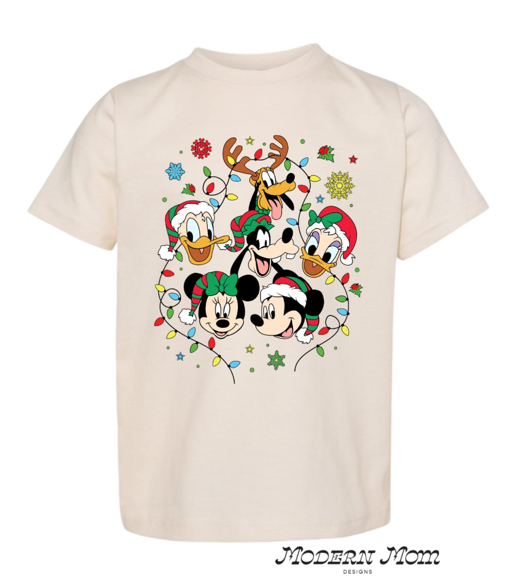 Characters christmas lights (2T-youth XL)-tee, crewneck, or hoodie