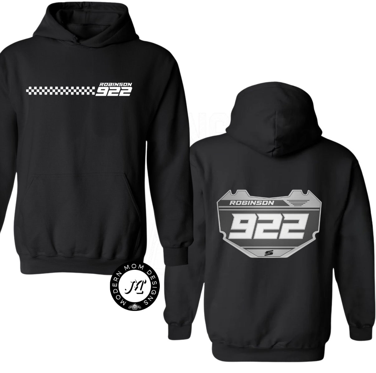CUSTOM: checkered Last name & plate number  (tee shirt, crewneck or hoodie)