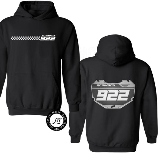 CUSTOM: checkered Last name & plate number  (tee shirt, crewneck or hoodie)