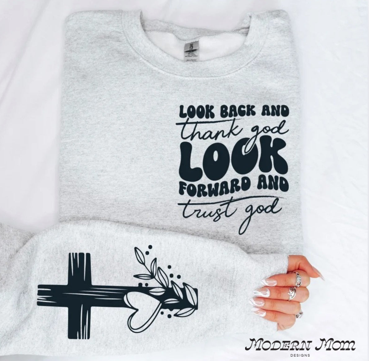 Look back and thank god(sleeve detail) crewneck