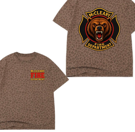 McCleary Fire Dept. boxy premium brown leopard tee