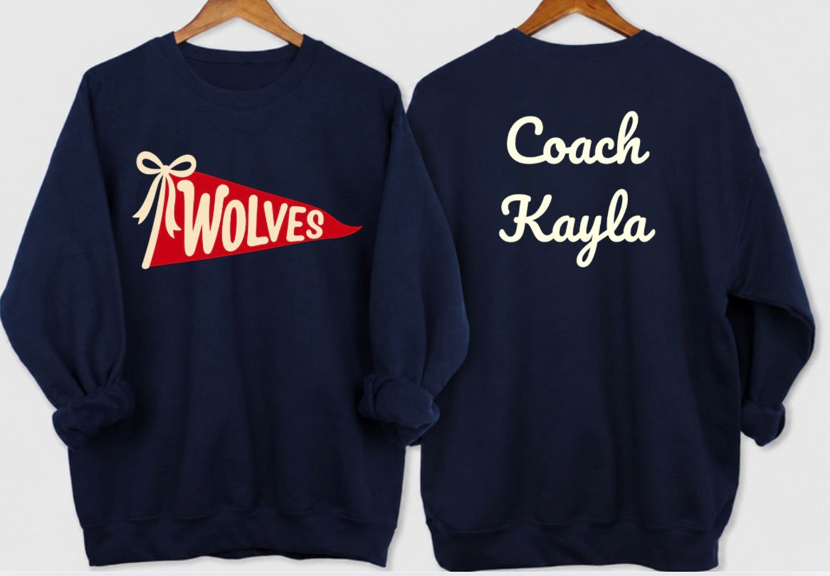 CUSTOM: Wolves flag crewneck w/Coach names on back