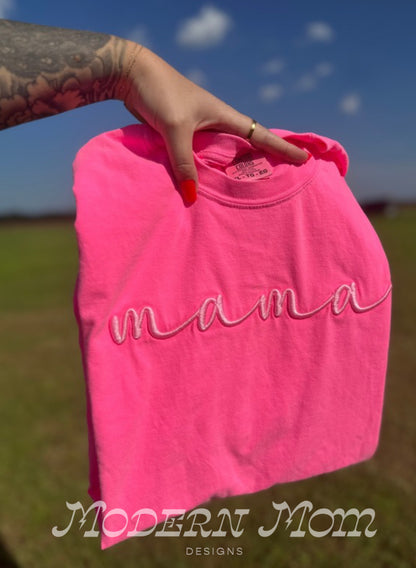Monochrome Mama 3D embroidery comfort colors tee