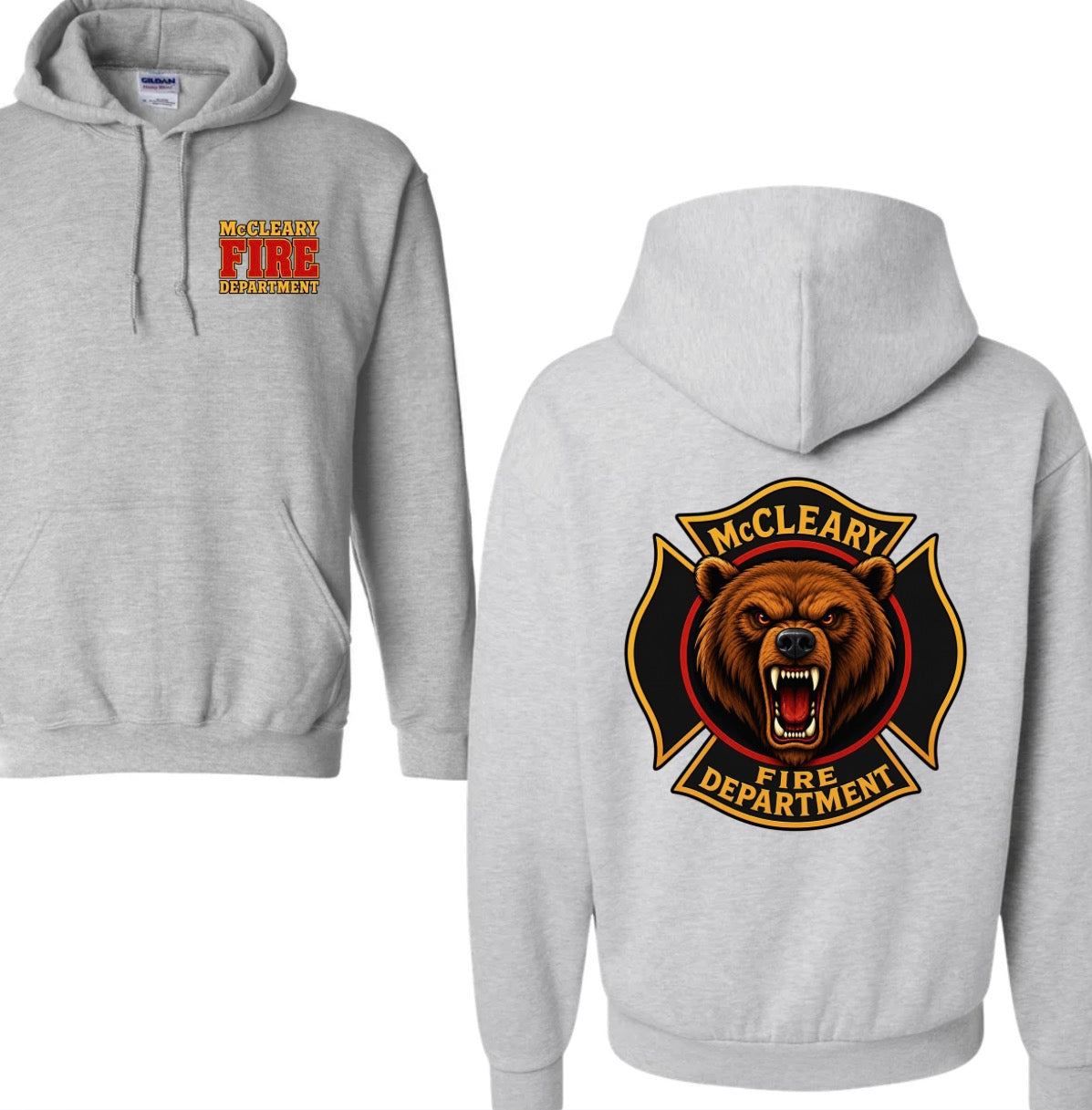 McCleary Fire Dept. crewneck or hoodie GREY (bear logo on back)