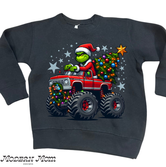 Monster truck green guy christmas TODDLER-YOUTH crewneck