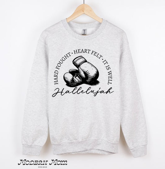 Hard fought-heart felt- crewneck