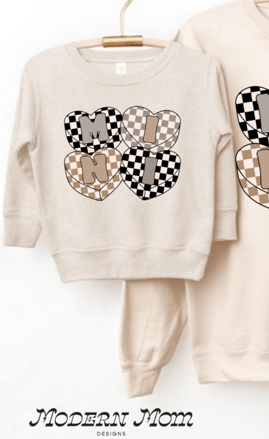 Mini neutral checkered hearts (sand or black) TODDLER-YOUTH