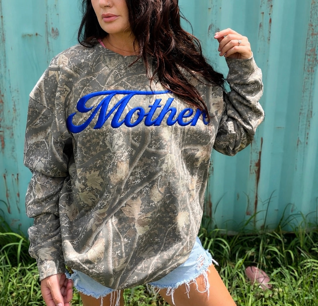 Mother puff print deadwood camo crewneck