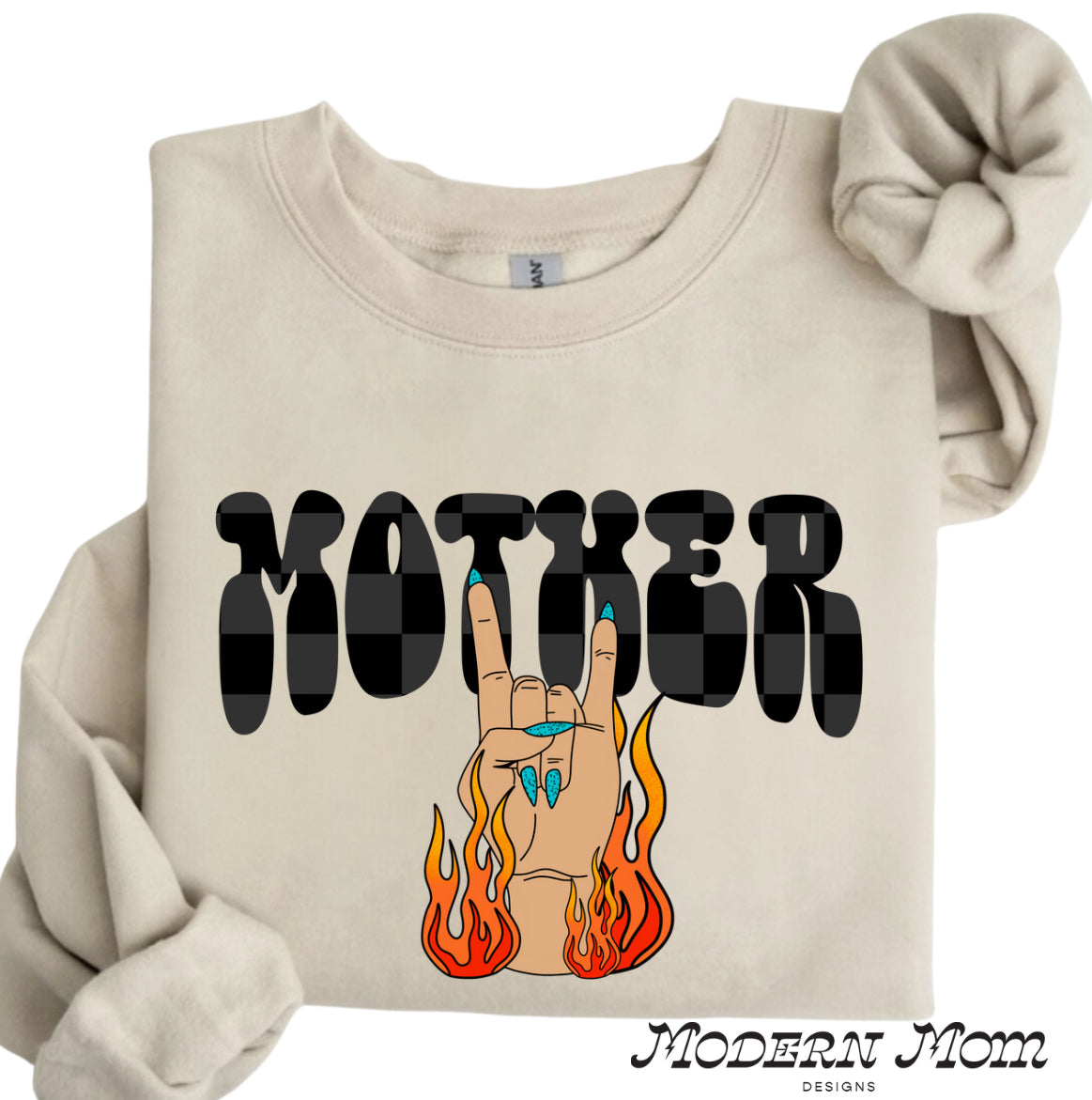 Mother flame rock on crewneck