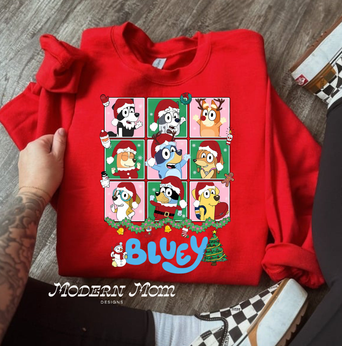 Blue dog red crewneck (adult)