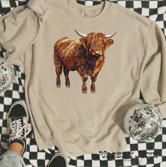 Faux glitter highland cow