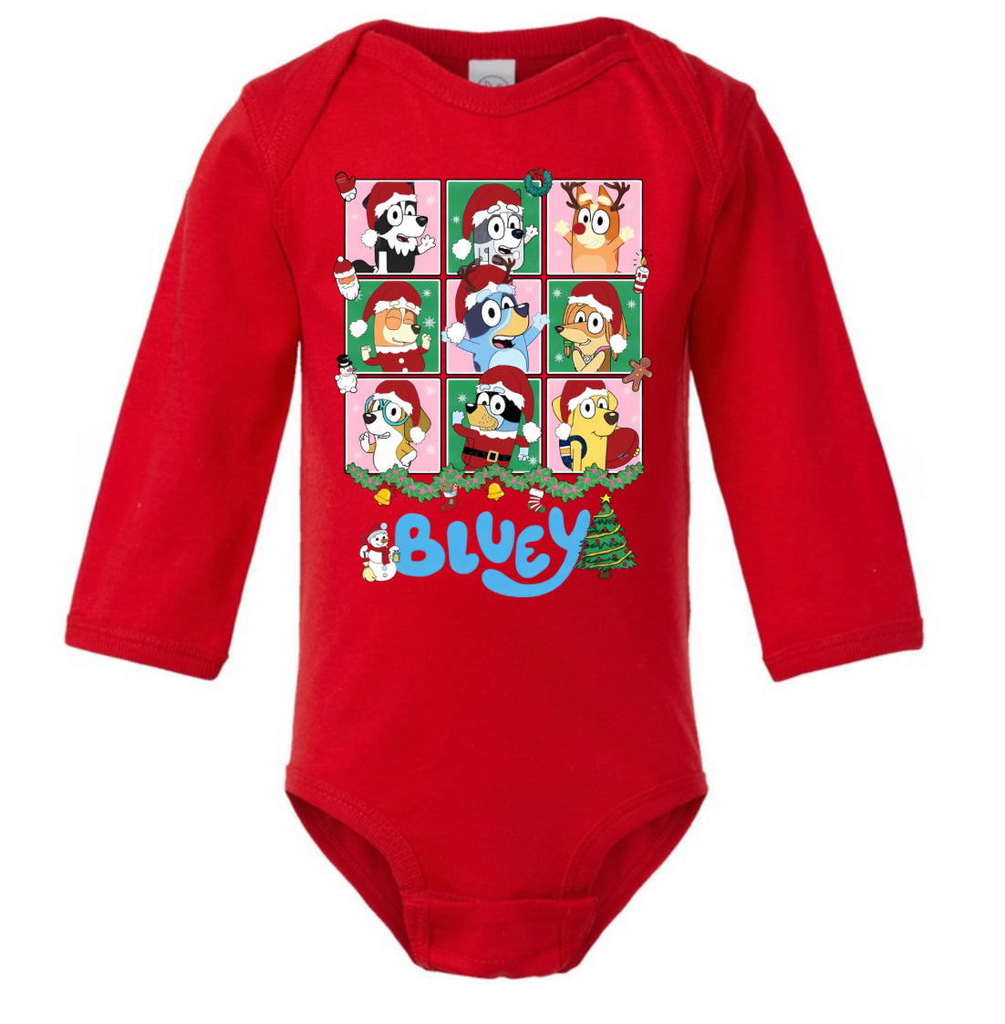 Blue dog Christmas baby longsleeve onesie