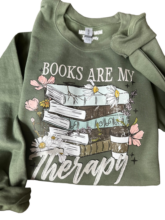 Books are my therapy crewneck