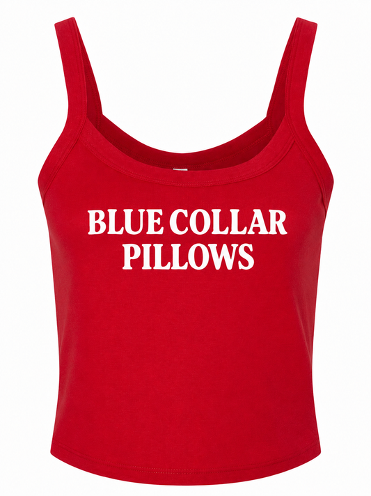 Blue collar pillows spaghetti strap cropped tank