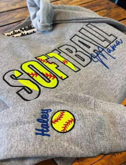 Embroidered CUSTOM sports crewneck with sleeve name(PLEASE ALLOW 15 business days for these to ship)