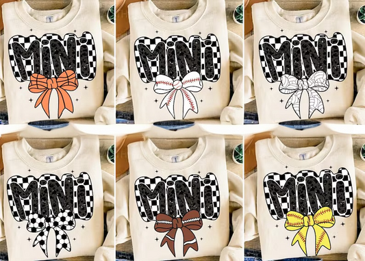 Mini sports bow (2T-youth XL)-tee, crewneck, or hoodie