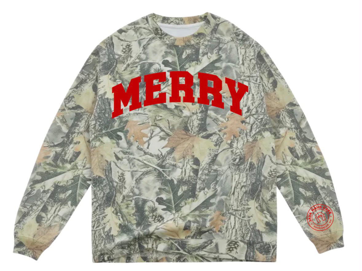 Java Haus CHRISTMAS puff print camo long sleeve WITH sleeve detail