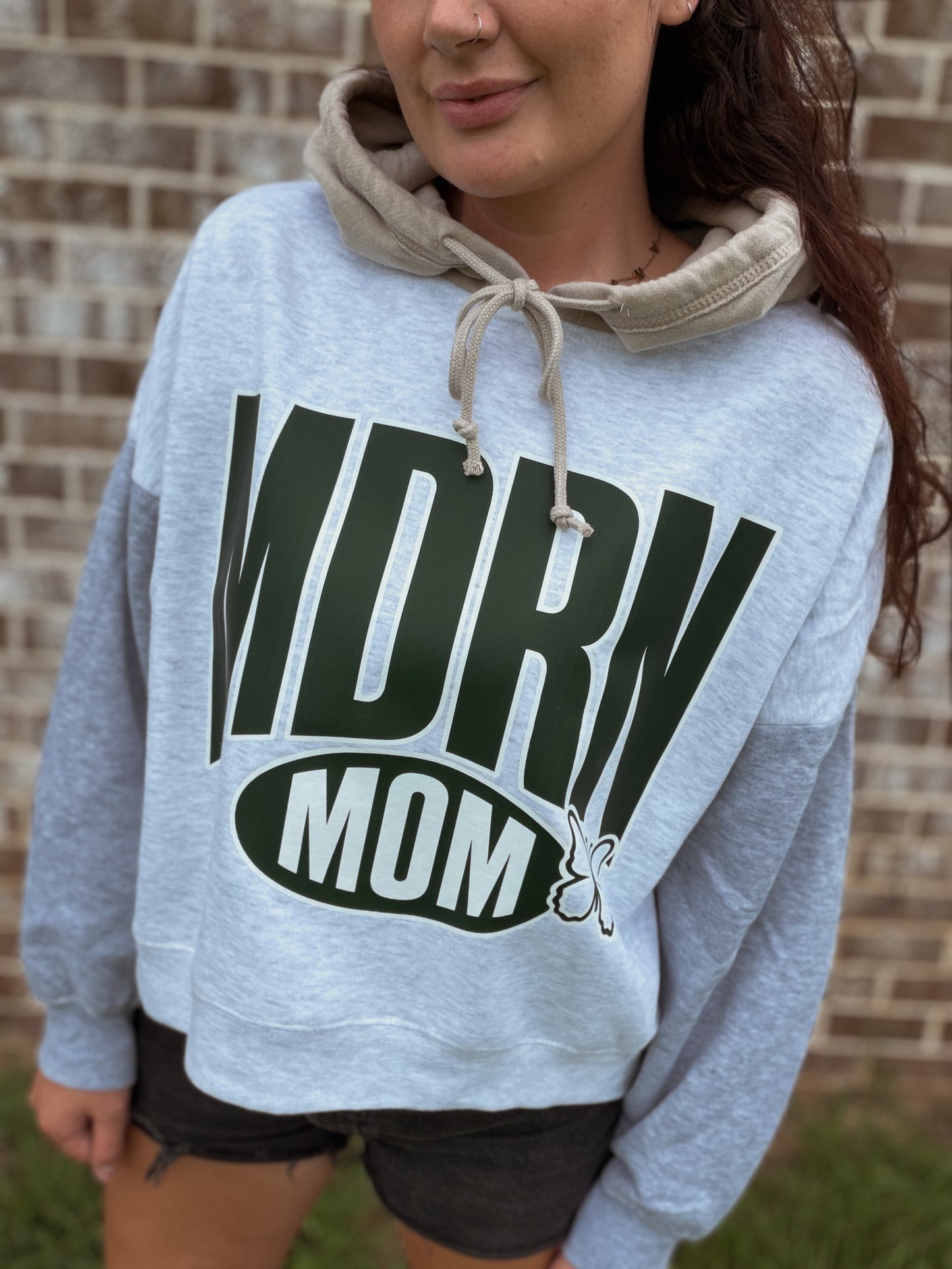 MDRN mom COLORBLOCK tan hood boxy hoodie
