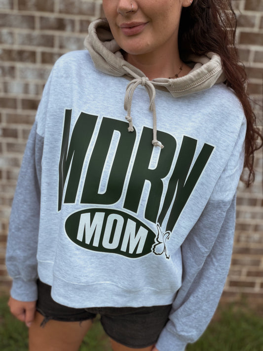 MDRN mom COLORBLOCK tan hood boxy hoodie