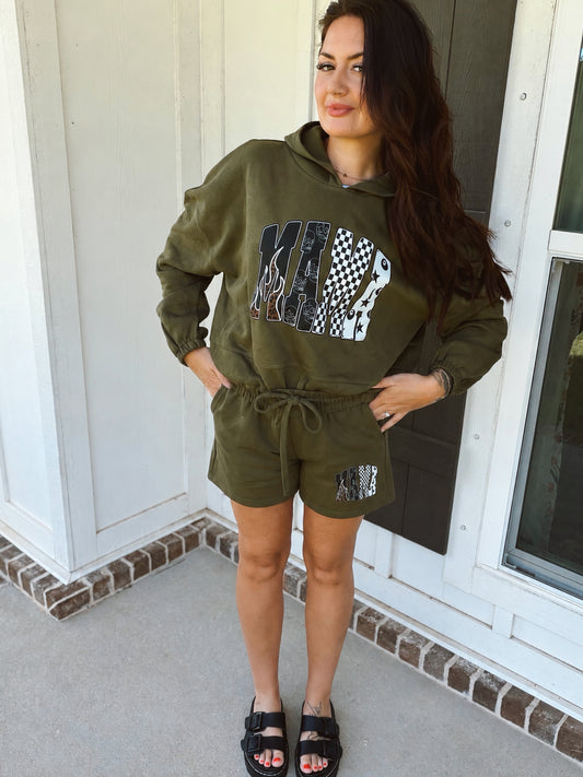 Mama Cinch crop hoodie (shorts sold separate)