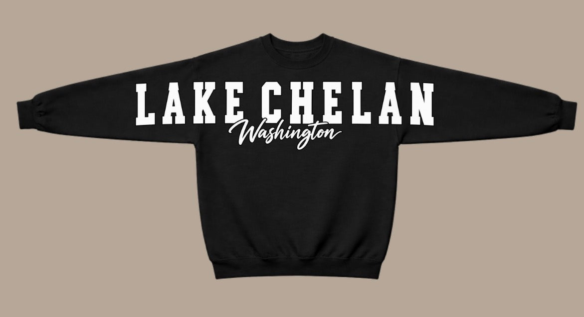 Lake Chelan washington big chest print crewneck