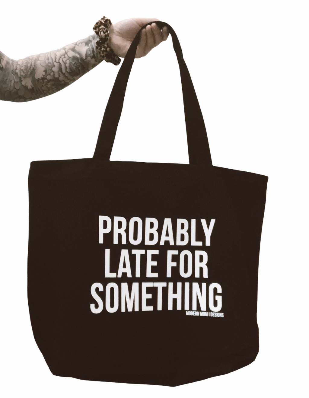 Probably late for something. Canvas tote