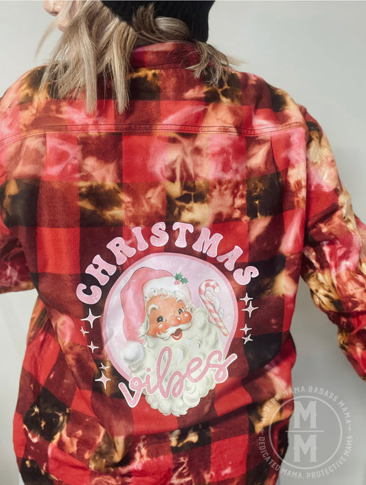 Christmas vibes bleached out Santa flannel