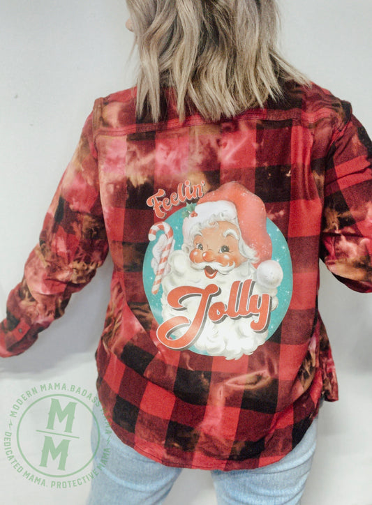Feelin’ jolly bleached out Santa flannel(RED)